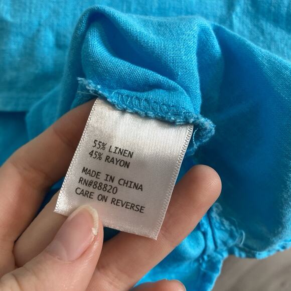 Carole Little Women's Linen Blend Tunic Top Size 1X Vibrant Coastal Euro Summer - Picture 6 of 11